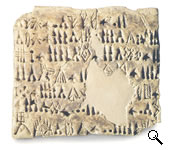 56) Tablilla de arcilla con inscripción protoelamita sobre la distribución de las raciones de cereales