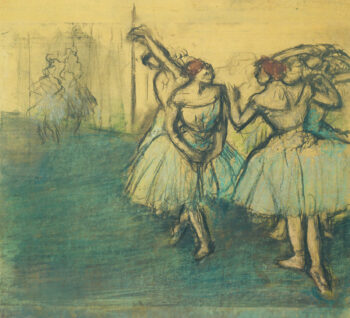 Edgar Degas: «Bailarinas en escena», 1906-1908 (Danseuses en scéne). Carboncillo y pastel con papel calco en la parte inferior y superior, 65 x 70 com. Von der Heydt Museum, Wuppertal.