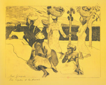 Paul Gauguin: «Cigarras y hormigas. Recuerdo de Martinica», 1889 (Les cigales et les fourmis. Souvenir de la Martinique). Zincografía, 216 × 261 mm (Guérin n. 10) Institut national d'histoire de l'art, Bibliothéque, collections Jacques Doucet, París.
