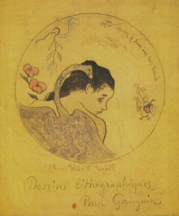 Paul Gauguin: «Leda y el cisne», 1889 (Léda et le cygne). Zincografía, 221 × 204 mm (Guérin n. 1) Institut national d'histoire de l'art, Bibliothéque, collections Jacques Doucet, París.