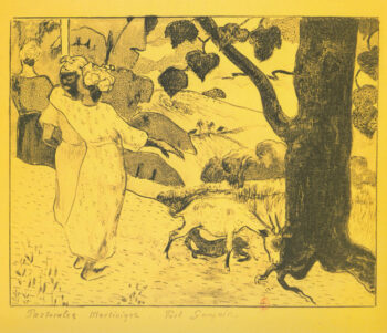 Paul Gauguin: «Pastoral Martinica», 1889 (Pastorales Martinique). Zincografía, 185 × 222 mm (Guérin n. 9) Institut national d'histoire de l'art, Bibliothéque, collections Jacques Doucet, París.