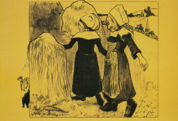 Paul Gauguin: «Placeres de Bretaña», 1889 (Joies de Bretagne). Zincografía, 210 × 241 mm (Guérin n. 2) Institut national d'histoire de l'art, Bibliothéque, collections Jacques Doucet, París.