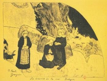 Paul Gauguin: «Tragedias del mar, Bretaña», 1889 (Les drames de la mer, Bretagne). Zincografía, 176 × 222 mm (Guérin n. 7) Institut national d'histoire de l'art, Bibliothéque, collections Jacques Doucet, París.