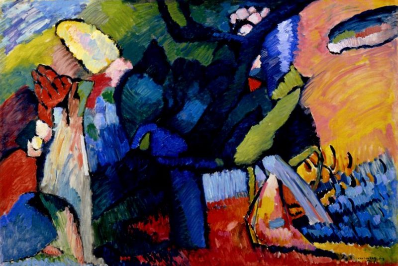 Wassily Kandinsky: Improvisación n. 4, 1909. Óleo sobre lienzo. 108 x 158,5 cm. Museo Estatal de Arte, Nizhni Nóvgorod