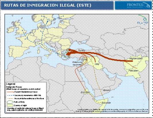 Mapa 2. Rutas de inmigración ilegal (sur)