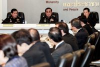 Thai Army chief General Prayuth Chan-ocha addresses Thai ambassadors at the Royal Thai Army Headquarters in Bangkok on June 11. (Athit Perawongmetha/Reuters)