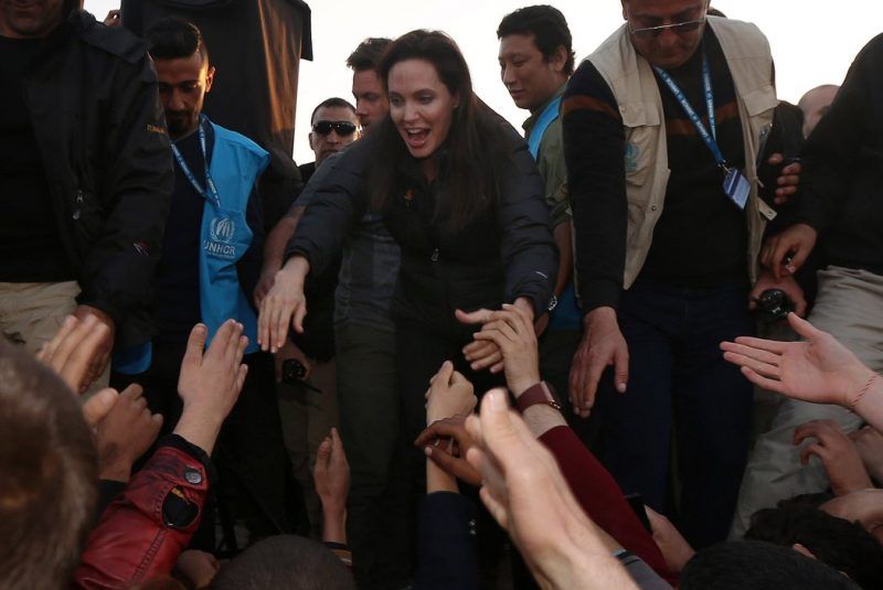 Angelina Jolie at a refugee camp in Iraq's Dohuk province on Jan. 25. Credit Safin Hamed/Agence France-Presse — Getty Images