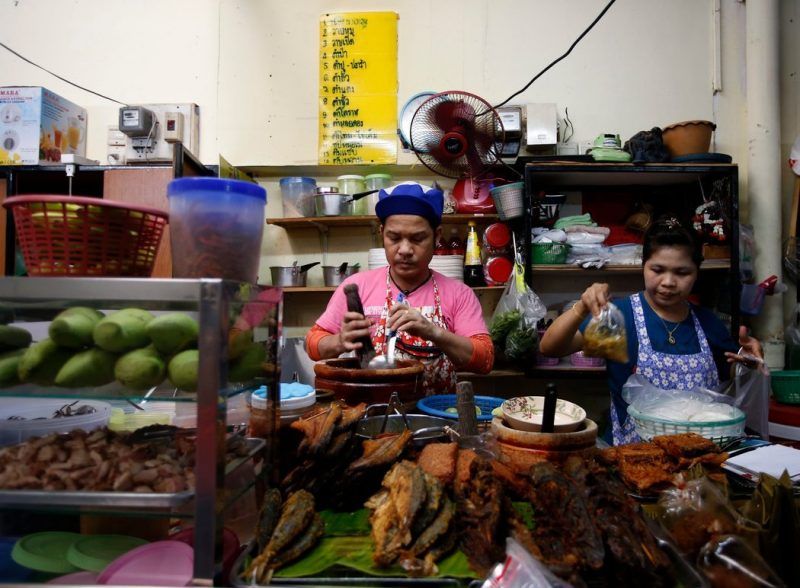 Food vendors in Bangkok. Real G.D.P. growth in Thailand slowed to 2.8 percent year-on-year in the second quarter of 2015, down from 3.0 percent in the first quarter. Credit Rungroj Yongrit/European Pressphoto Agency.