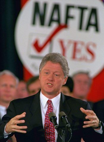 El Tratado Norteamericano de Libre Comercio (Nafta) fue una victoria significativa para el Presidente Clinton en 1993. Credit Doug Mills/Associated Press