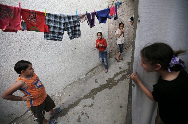 Palestinian children play in the Jabalia refugee camp in the Gaza Strip. Mohammed Saber/European Pressphoto Angency