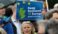 Pro-EU campaigners outside the Scottish parliament in Edinburgh. Photograph: Andy Buchanan/AFP/Getty Images