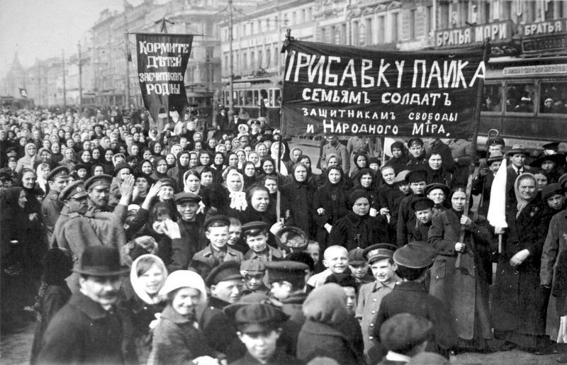 Striking Putilov workers on the first day of the February Revolution, St Petersburg, Russia, 1917. Credit Fine Art Images/Heritage Images, via Getty Images
