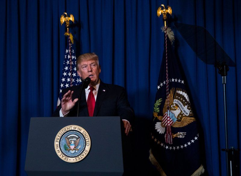 President Trump speaking after the United States carried out a missile attack in Syria on Thursday. Credit Doug Mills/The New York Times
