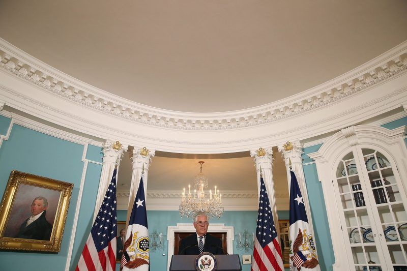 U.S. Secretary of State Rex Tillerson speaking in Washington on Wednesday. Credit Mark Wilson/Getty Images