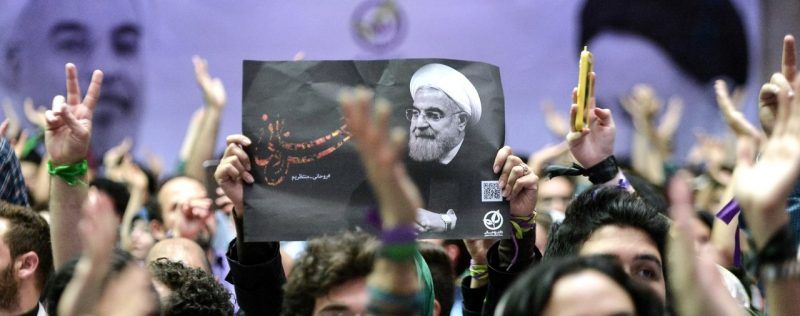 Meeting de soutien au président Hassan Rouhani, candidat à un nouveau mandat. Téhéran, 4 mai 2017. © Fatemeh Bahrami/Anadolu Agency/Getty Images