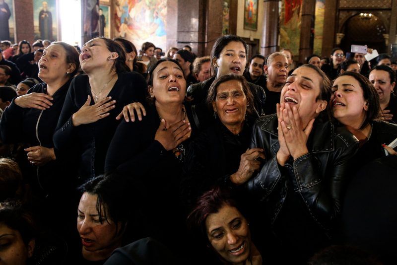At the funeral for those killed in a Palm Sunday attack by the Islamic State on a Coptic church in Alexandria, Egypt. Credit Samer Abdallah/Associated Press