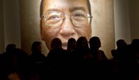 A picture of Liu Xiaobo inside the Nobel Peace Centre on the day of his Peace Prize ceremony, 10 December 2010. Photo: Getty Images.