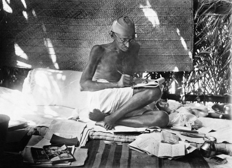 People in India still heap marigolds on images, like this, of Mahatma Gandhi. Credit Hulton-Deutsch Collection/Corbis, via Getty Images