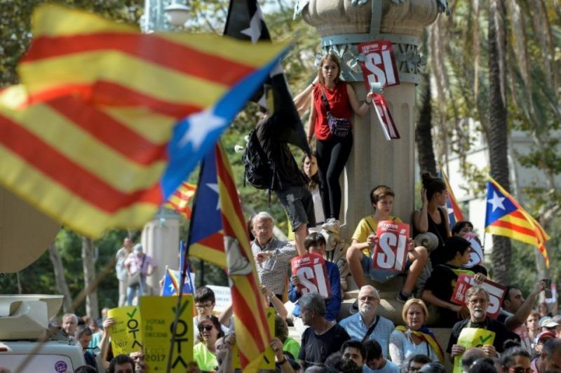 Manifestation pour l'indépendance de la Catalogne à Barcelone le 21 septembre. Photo Josep Lago. AFP.