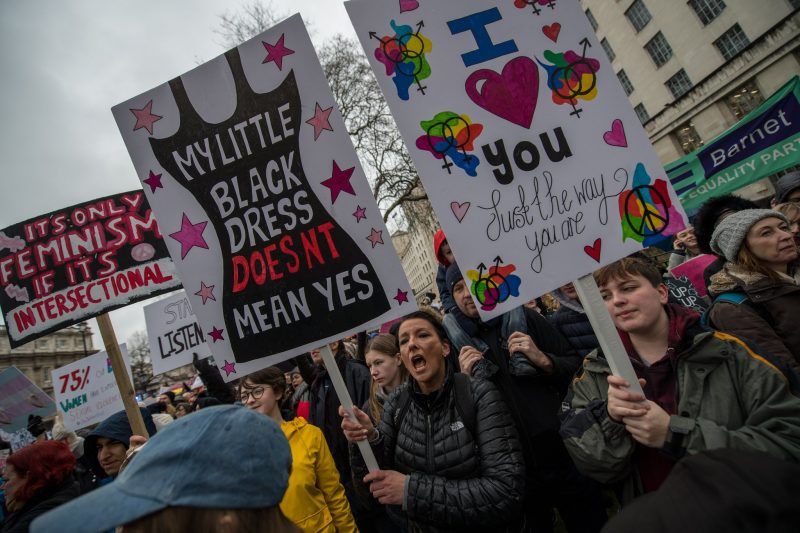 Women’s rights demonstrators in London on Sunday. Credit Chris J Ratcliffe/Getty Images