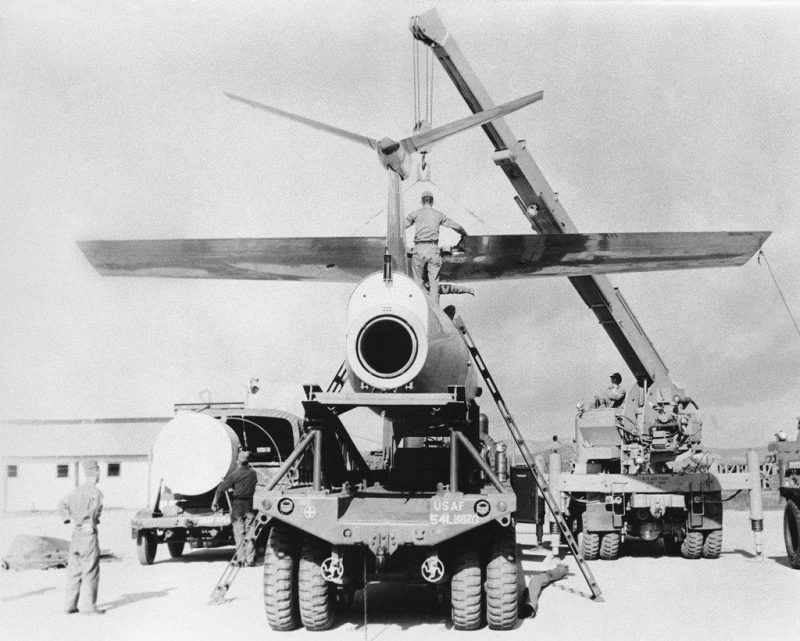 A TM-61C Matador being assembled at Osan Air Base, Pyeongtaek, South Korea, in 1958. Matadors could be armed with nuclear warheads. Credit Associated Press