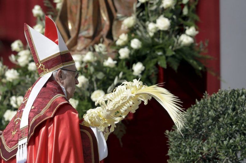 Pope Francis celebrates a Palm Sunday Mass in St. Peter’s Square at the Vatican. (Andrew Medichini/AP)