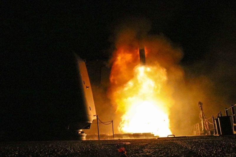 A Tomahawk land-attack missile is fired at Syria from the USS Monterey. (U.S. Navy/Getty Images)