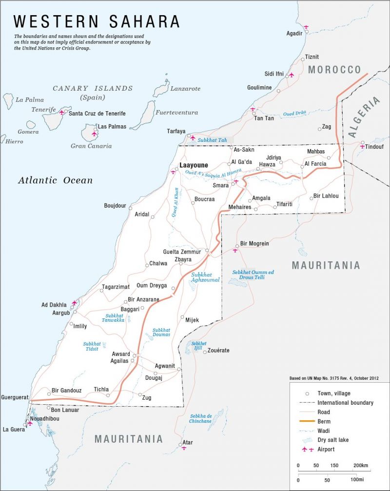 Map of Western Sahara. Based on UN Map No.3175 Rev. 4, 2012
