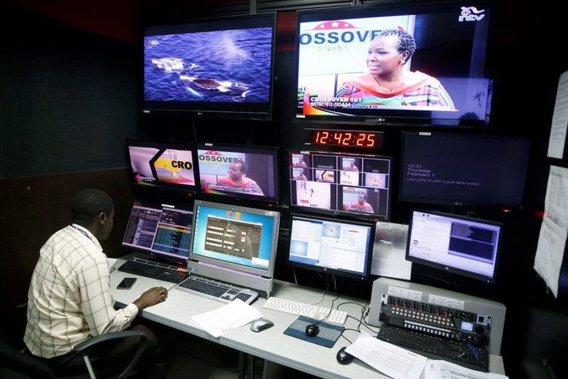 A man in a control center of the NTV channel, which was shut down by the Kenyan government because of coverage of opposition leader Raila Odinga’s symbolic presidential inauguration, at the Nation group media building in Nairobi on Feb. 1. (Baz Ratner/Reuters)