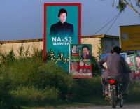 A portrait of Imran Khan in Islamabad. (Anjum Naveed/AP)