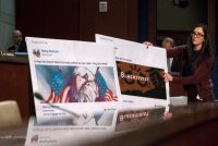 Facebook pages created by a Russian troll factory, the Internet Research Agency, on display at a House Intelligence Committee hearing last November. Credit Shawn Thew/European Pressphoto Agency