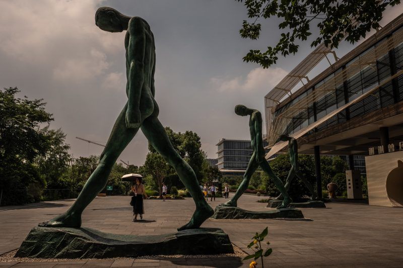 Sculptures on the campus of the Alibaba Group in Hangzhou, China. Credit Bryan Denton for The New York Times