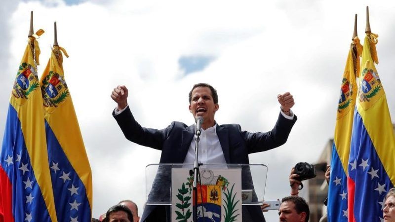 Juan Guaido, President of Venezuela's National Assembly, reacts during a rally against Venezuelan President Nicolas Maduro's government. Venezuela January 23, 2019. REUTERS/Carlos Garcia Rawlins