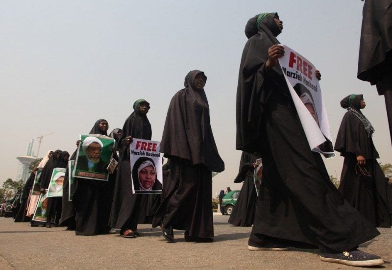 Members of the Islamic Movement in Nigeria (IMN) take part in a demonstration against the detention of their leader Ibrahim Zakzaky in Abuja, Nigeria, on Jan. 22. (Sodiq Adelakun/AFP/Getty Images)