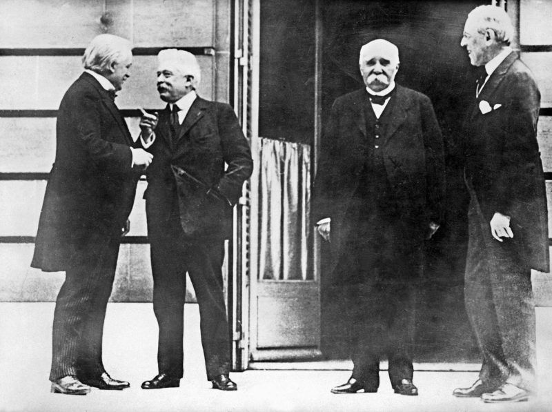 From left: British Prime Minister Lloyd George, Italian Council President Vittorio Orlando, French Council President Georges Clemenceau and President Woodrow Wilson attending the opening day of the Conference for Peace in Paris. (-/AFP/Getty Images)