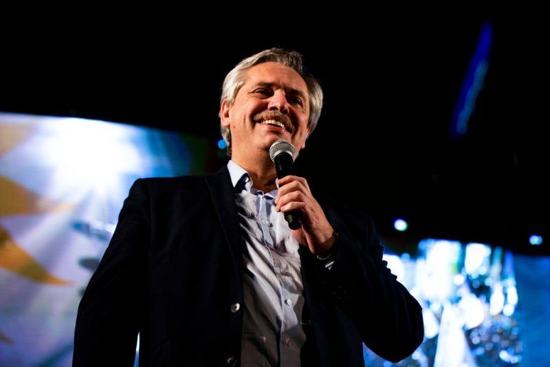 Alberto Fernández, candidato a la presidencia de Argentina, celebra los resultados de las PASO el 11 de agosto de 2019. Credit Tomás F. Cuesta/Associated Press