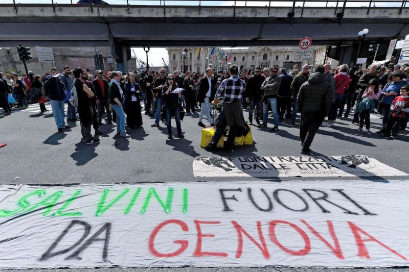 A banner reading “Salvini get out of Genoa” during an anti-fascist and anti-racist demonstration against Matteo Salvini in Genoa, Italy, in April. Credit Simone Arveda/EPA, via Shutterstock
