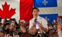 ‘Trudeau promised big but delivered small.’ Justin Trudeau at a campaign rally in Montreal, October 2019. Photograph: Valerie Blum/EPA