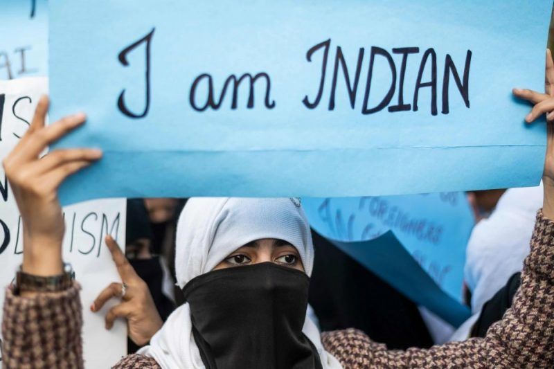 A woman demonstrates against the Indian government's citizenship amendment bill in New Delhi on Dec. 14. (Jewel Samad/Afp Via Getty Images)