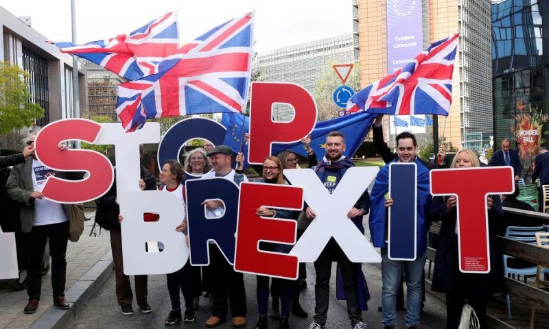 ‘Brexit is a tragedy we have collectively allowed to unfold.’ A protest outside the EU leaders’ summit in Brussels, October 2019. Photograph: Yves Herman/Reuters