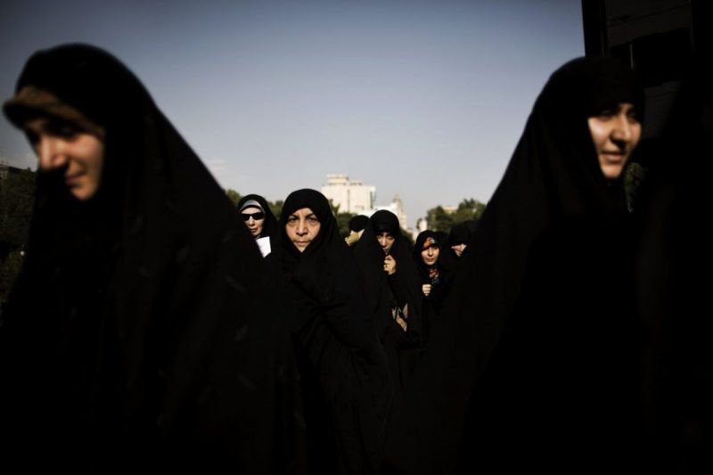 Iranian women protest for the Islamic hijab on July 12, 2014 in Tehran. (Behrouz Mehri/AFP/Getty Images)