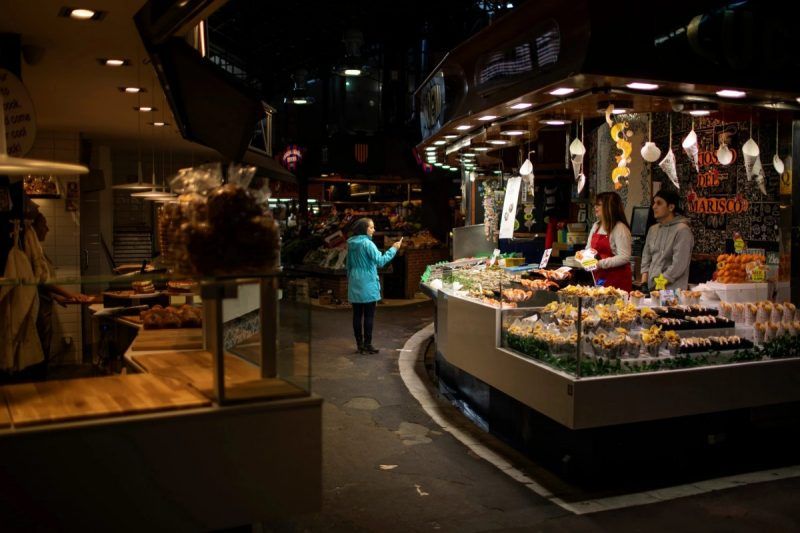 The usually bustling La Boqueria market in Barcelona was almost empty on Thursday.