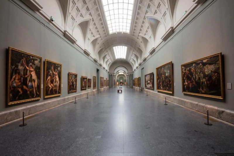 An empty gallery at El Prado Museum in Madrid on Thursday