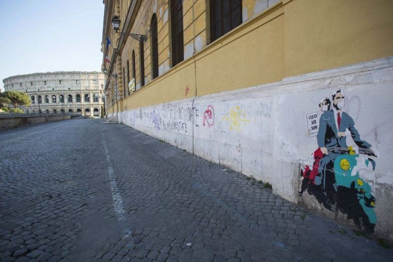 Dans les rues vides de Rome, le 11 avril. Photo Giulio Napolitano. Bloomberg. Getty Images