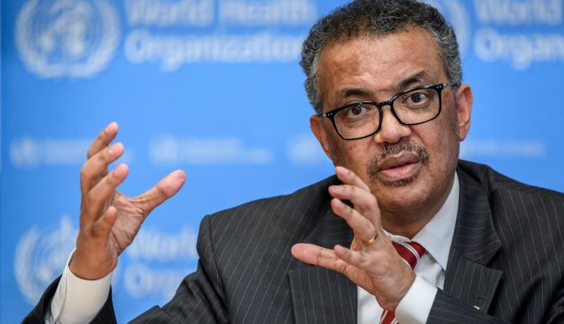  WHO director-general Dr Tedros Adhanom Ghebreyesus at the COVID-19 press briefing on March 11, 2020, the day the coronavirus outbreak was classed as a pandemic. Photo by FABRICE COFFRINI/AFP via Getty Images. 