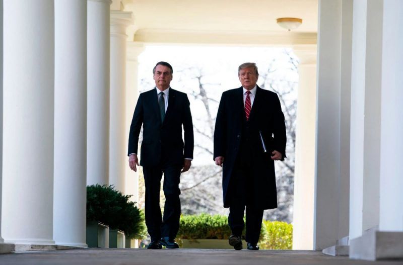 Jair Bolsonaro, presidente de Brasil, y Donald Trump, presidente de Estados Unidos, en la Casa Blanca en marzo de 2019.Credit Doug Mills/The New York Times