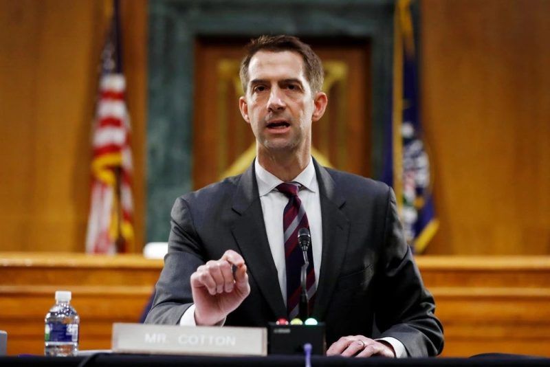 U.S. Senator Tom Cotton calls for “an overwhelming show of force.” Pool photo by Andrew Harnik