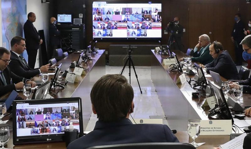 The G20’s video conference meeting in Brasilia on 26 March 26. Photograph: Marcos Correa/Brazilian Presidency/AFP via Getty Images