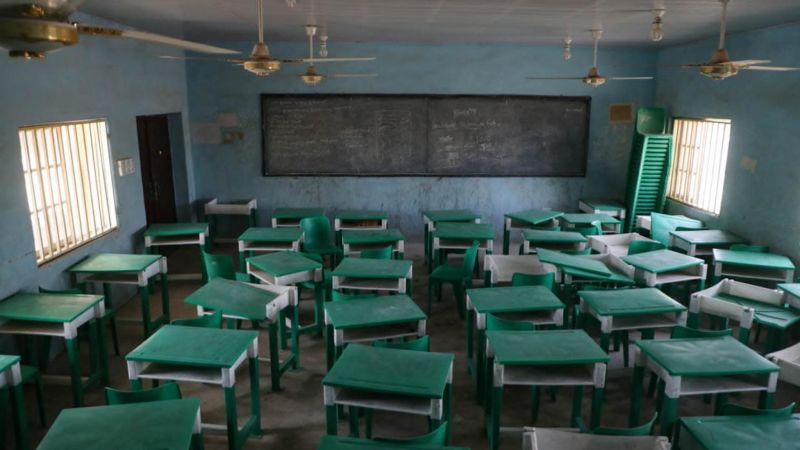 A deserted classroom at the Government Girls Secondary School, the day after the abduction of over 300 schoolgirls by gunmen in Jangebe, a village in Zamfara State, northwest of Nigeria on 27 February 2021. Kola Sulaimon / AFP