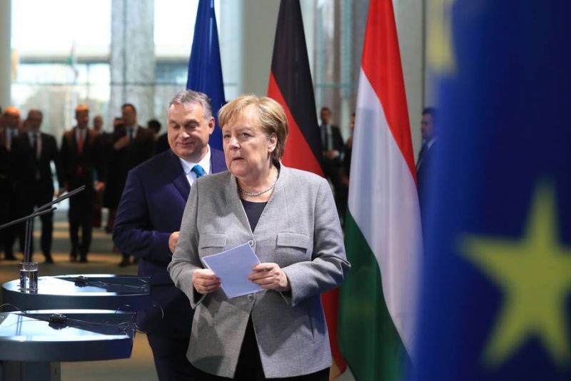 Angela Merkel and Viktor Orban at the Chancellery in Berlin last year. (Krisztian Bocsi/Bloomberg News)
